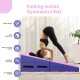 Folding incline gymnastics mat in purple with handles, made of durable PVC and EPE foam for comfortable workouts.