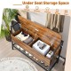 Industrial shoe bench in rustic brown with under-seat storage for towels, clothes, and toys, ideal for entryways.