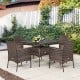 Outdoor 5-piece dining table set featuring 1 table and 4 rattan sofas with cushions, ideal for patio gatherings.
