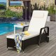 Cushioned outdoor recliner chaise lounge in white with adjustable backrest, perfect for poolside relaxation.