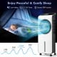 3-in-1 evaporative air cooler in white with 360° rotating blades, 12H timer, and low noise for peaceful sleep.