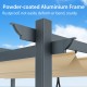 Close-up of the powder-coated aluminum frame of a 10 x 13 feet outdoor retractable pergola canopy, showcasing its.