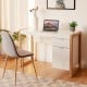 Modern white computer desk with large drawer and cabinet, perfect for study or work in stylish home decor.