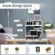 Adjustable white TV stand with 6 open compartments, suitable for TVs up to 65 inches, ideal for living room storage.