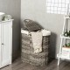 Handwoven gray laundry hamper basket with removable liner bags, perfect for organizing dirty clothes in any room.