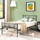 Twin size metal bed frame with headboard and footboard, featuring a durable powder-coated design and spacious under-bed.