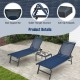 Navy chaise lounge chair showcasing a breathable seat fabric and anti-slip footpads, ideal for comfortable outdoor use.