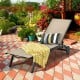 Adjustable aluminum outdoor lounge chair in brown with breathable fabric, perfect for poolside or garden relaxation.