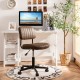 Brown PU leather adjustable office chair with backrest, featuring a minimalist design for study or office use.
