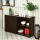 Kitchen storage cabinet with wood sliding doors, featuring two shelves and a spacious top for display or storage.