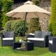 Beige 11 feet outdoor cantilever hanging umbrella with powder-coated aluminum frame and wheels, perfect for garden.