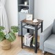 3-tier industrial end table featuring a rustic top and metal mesh shelves, perfect for bedroom or living room storage.