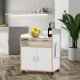 Rolling kitchen island on wheels with removable shelf, towel rack, and classic design for added storage and mobility.