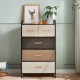 4-tier organizer tower with 5 fabric drawers and wooden top, ideal for living room or bedroom storage solutions.