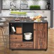 Mobile filing cabinet with brown wood grain, featuring 2 drawers and open shelves, ideal for home or office use.
