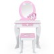 Kids wooden makeup dressing table set with mirror and drawer, featuring cute unicorn patterns for fun bedroom decor.