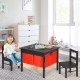 Kids activity table set with two chairs, dark brown, featuring storage drawers for organizing toys and blocks.