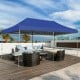 Adjustable 10 x 20 feet blue folding sun shelter with sturdy steel frame, ideal for outdoor parties and picnics.