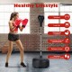 Freestanding adjustable punching bag with boxing gloves, designed for fitness and training, suitable for all ages.
