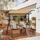 2-seat outdoor cushioned porch swing with adjustable canopy and tempered glass table, perfect for garden relaxation.