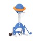 3-in-1 kids basketball hoop set in blue with adjustable heights, includes basketball, soccer ball, and golf club for.