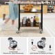 2-tier folding rolling cart with a metal frame, rustic wood finish, and 4 wheels for easy movement and storage.