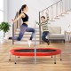Mini kids fitness rebounder trampoline in red, featuring adjustable height and foam-padded handle for safe jumping.
