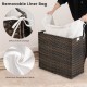 Close-up of the brown laundry hamper's removable liner bag, featuring machine washable fabric for easy cleaning and.