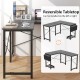 L-shaped modern reversible computer desk in dark gray with storage pocket and CPU stand, ideal for work and gaming.