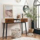 42-inch industrial console table with two drawers, showcasing an open shelf for decorative displays and versatile use.