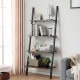 4-tier industrial leaning wall bookcase with a brown particleboard finish and metal frame, ideal for home organization.