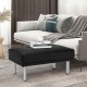 Rectangle tufted ottoman in black with stainless steel legs, perfect as a footrest or side table for living room use.