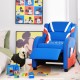 Kids leather recliner chair in blue with adjustable footrest and side pockets, perfect for reading or watching TV.