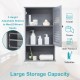 Gray bathroom wall mount storage cabinet with adjustable shelves, featuring a single door for organizing toiletries.