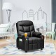 Kids recliner chair in black with cup holders and footrest, designed for comfort and stability, perfect for children.