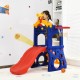 Freestanding kids slide with basketball hoop, featuring a smooth curved slide and sturdy HDPE construction for safe.