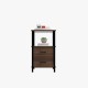 Front view of the 3-tier retro nightstand in walnut, highlighting the sturdy metal frame and functional open shelf.
