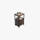 Top view of the 3-tier retro nightstand in walnut, featuring an open shelf and stylish fabric drawers, perfect for.