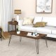 Wooden rectangular coffee table with metal legs, 43.5" x 23.5", perfect for drinks and snacks in a stylish living room.