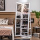 360° rotating mirrored jewelry cabinet armoire in white with LED lighting, lockable doors, and ample storage for.