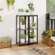 Compact 3-tier metal plant stand in black and gray, featuring a sturdy frame and large gaps for taller pots, perfect.