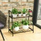 2-tier patio metal plant stand with black finish, showcasing potted plants, ideal for indoor or outdoor use.