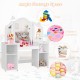 Kids tri-folding mirror makeup dressing vanity table set in white with ample storage for toys and children's cosmetics.