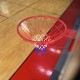 Top view of the red 18-inch wall-mounted basketball hoop showcasing the durable steel rim and vibrant net for vigorous.