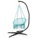 Turquoise hanging chair with solid steel C hammock frame stand, ideal for indoor and outdoor use, featuring a.