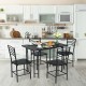 5-piece wood rectangular dining table set with sturdy iron frame, featuring 1 table and 4 chairs for kitchen use.