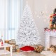 White 6 ft hinged artificial Christmas tree with thick branches and a metal stand, perfect for festive home decoration.
