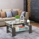 Rectangular tempered glass coffee table with a black MDF shelf, perfect for storing books and magazines in a modern.