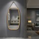Modern 30-inch wall-mounted mirror with a bamboo frame and adjustable leather strap, perfect for any home decor.