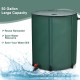 53-gallon collapsible rain barrel in green, made of durable PVC, designed for water collection and saving resources.